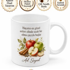 Elma Çayı İçenlere Meyve Çayı Kupa Bardak Hediye Porselen Kupa