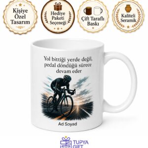 Bisikletçi Pedal Çeviren Kask Takan Rüzgara Karşı Yol Kupa Bardak Hediye
