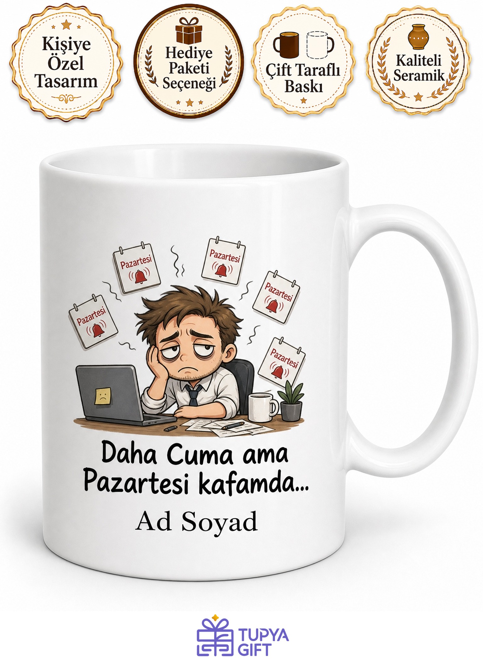Pazartesi Sendromunu Cuma Gününden Yaşayan Kaygılı Çalışan Kupa Bardak Hediye