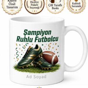 Futbolcuya Hediye Krampon Yeşil Saha Gol Sevinci Şampiyonluk Baskılı Porselen Kupa Bardak