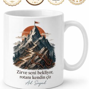 Zirve Tırmanışçısına Keşif Temalı Baskılı Kupa Bardak Dağcı Hediye