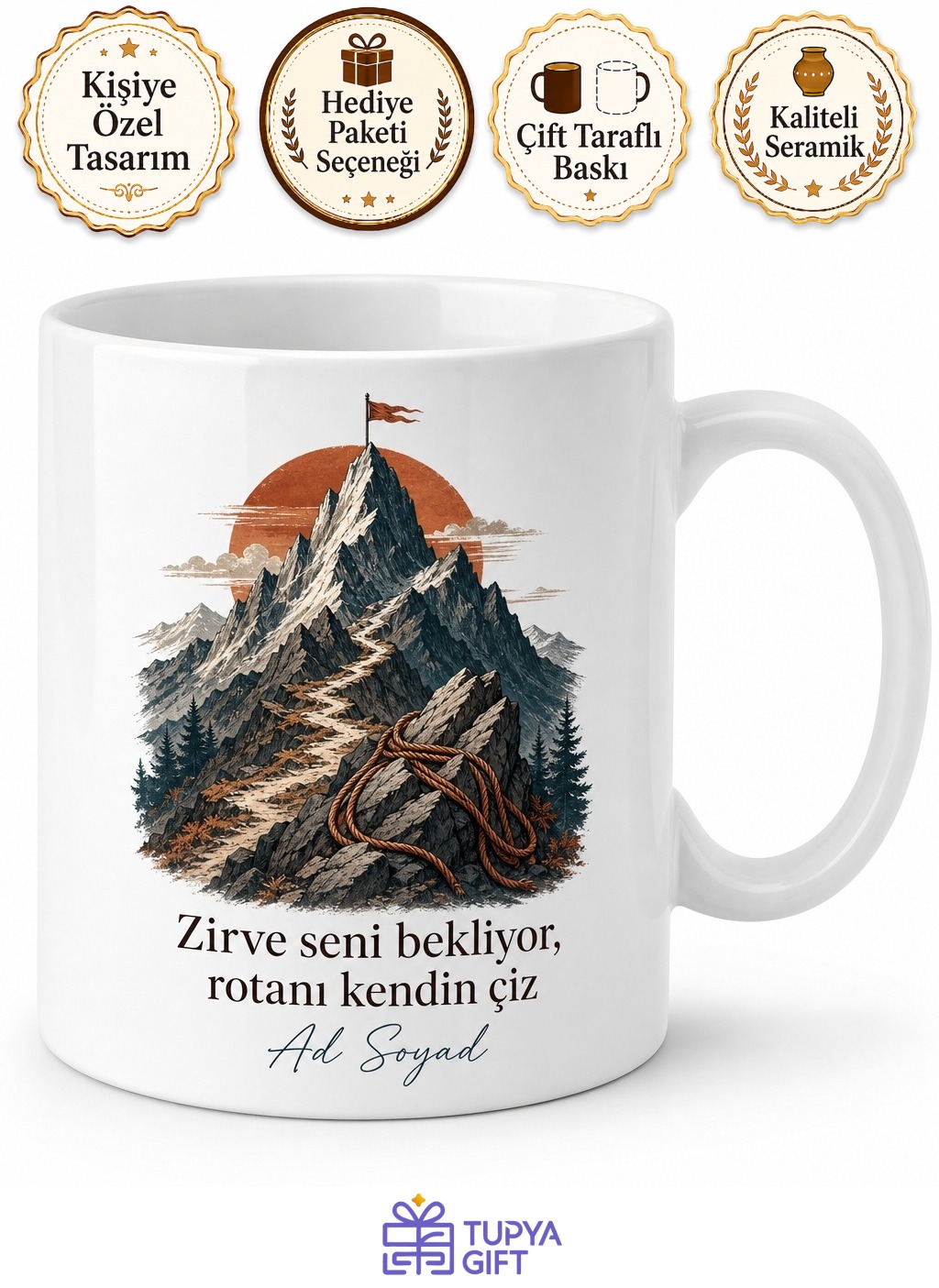 Zirve Tırmanışçısına Keşif Temalı Baskılı Kupa Bardak Dağcı Hediye