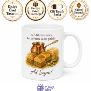 Tatlıcıya Hediye Baklava Şerbet Fıstıklı Lezzet Temalı Baskılı Porselen Kupa Bardak
