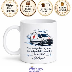 Ambulans Şoförü Adrenalin Ve Odak Kupası Hediye Baskılı Porselen Bardak