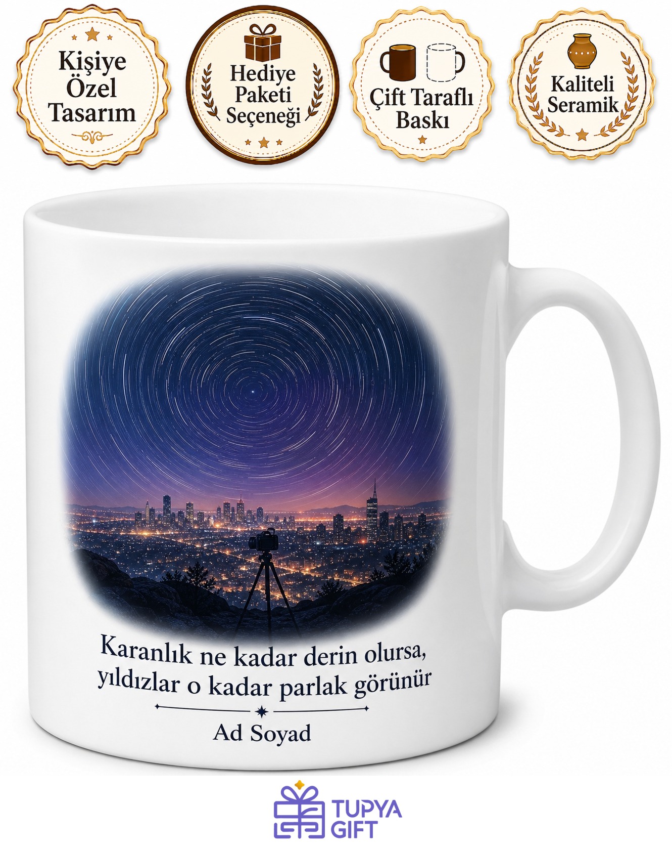 Gece Fotoğrafçısı Yıldız İzi Uzun Pozlama Tripod Sabrı Temalı Kupa Bardak Hediye