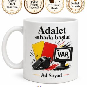 Hakeme Özel Sarı Kırmızı Kart Düdük VAR İncelemesi Baskılı Porselen Kupa Hediye