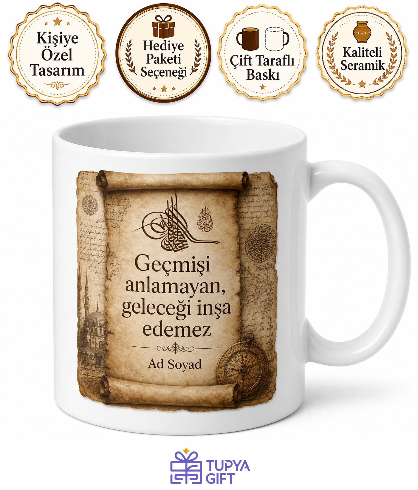 Tarihçiye Hediye Eski Metinler İmparatorluk Çöküşü Arşiv Belgeleri Geçmişin İzleri Kupa Bardak
