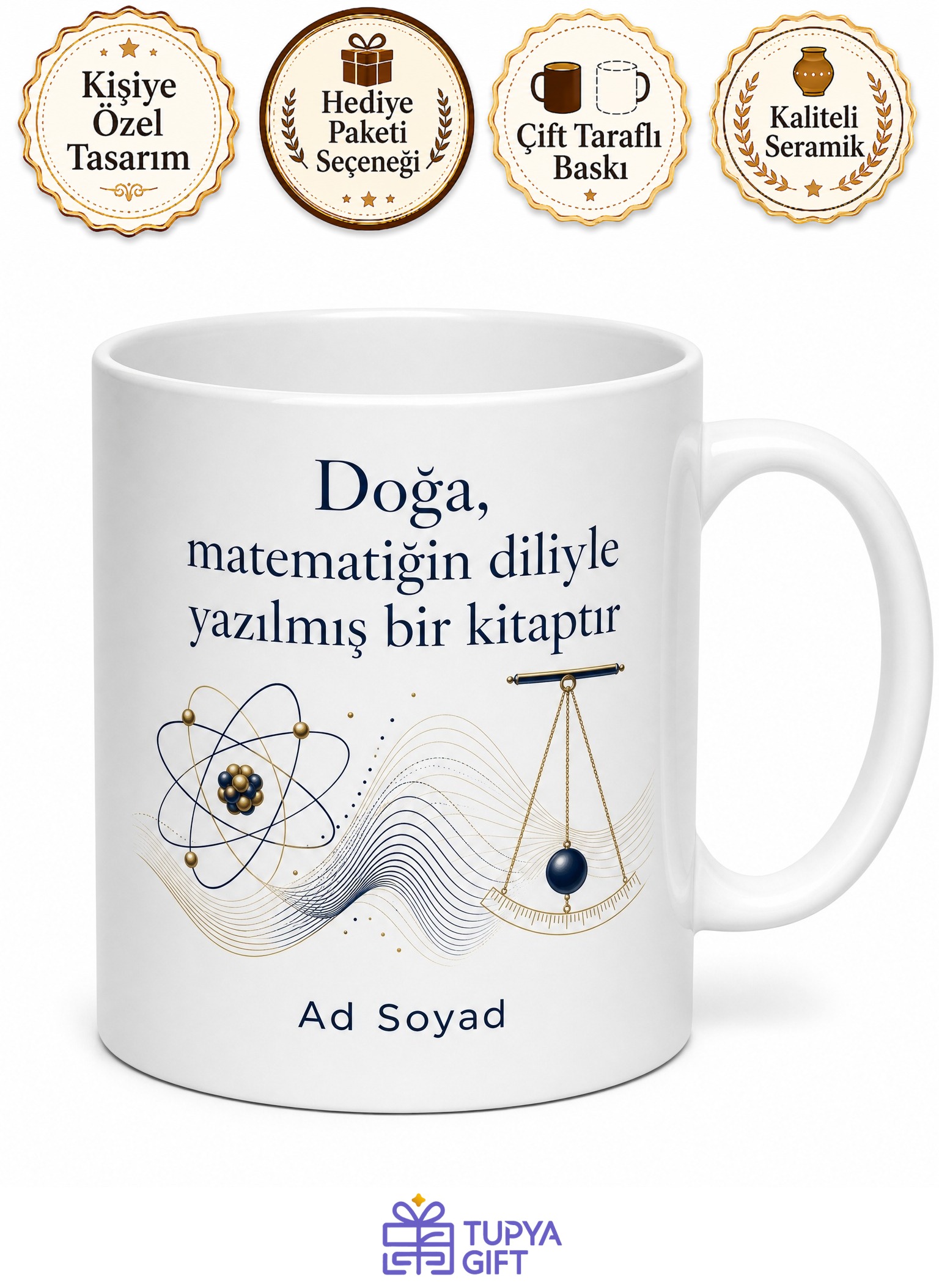 Dünya Fizik Günü Hediye Kupa Fizikçilere Özel Tasarım Porselen Bardak