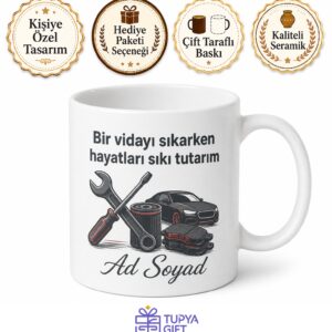 Oto Tamircisine Hediye Tamirhane Ruhu Motor Yağı Fren Balatası Temalı Kupa Bardak