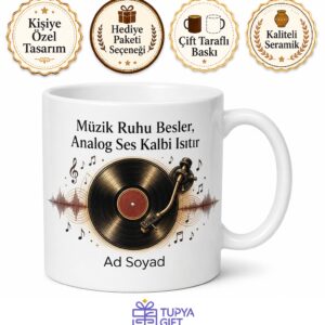 Plak Dükkanında Kaybolanlara Analog Ses Cızırtılı Ritim Kupası Hediye Bardak