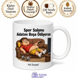 Spor Salonu Aidatını Boşa Ödeyen Tembel Sporcu Esprili Kupa Bardak Hediye