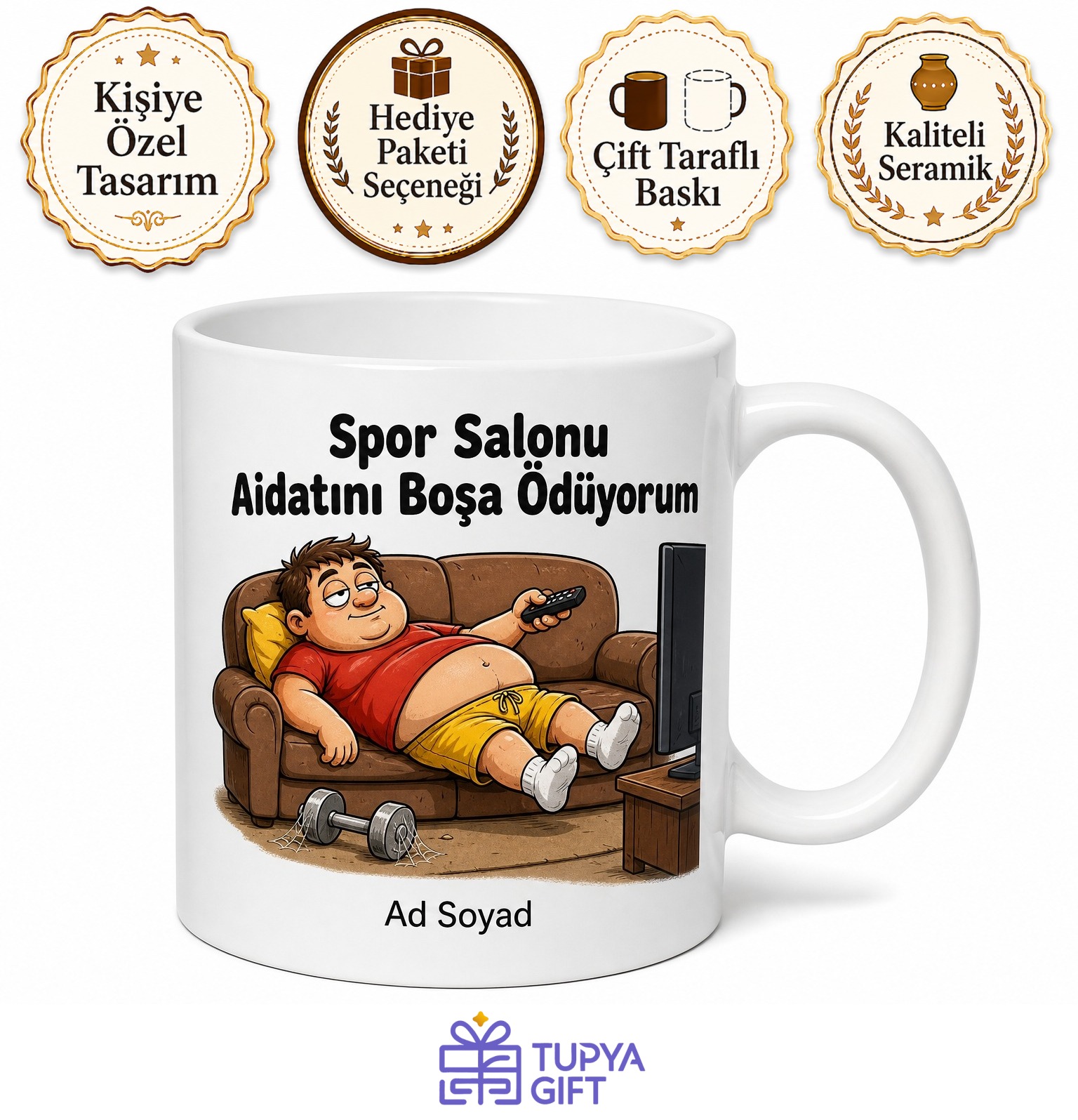 Spor Salonu Aidatını Boşa Ödeyen Tembel Sporcu Esprili Kupa Bardak Hediye