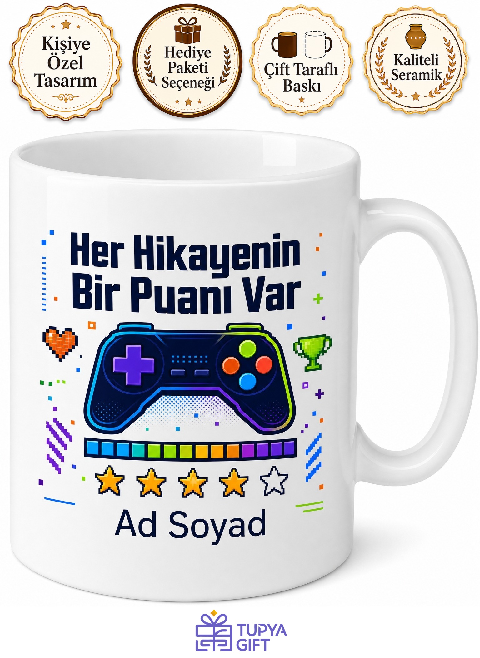 Oyun İnceleyenlere Özel Oyun Puanı Konsol Grafik Hikaye Modu Baskılı Porselen Kupa Hediye