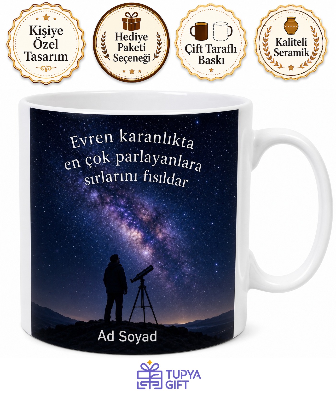 Astrofotoğrafi Meraklısına Samanyolu Uzay Temalı Özel Tasarım Porselen Kupa Bardak Hediye
