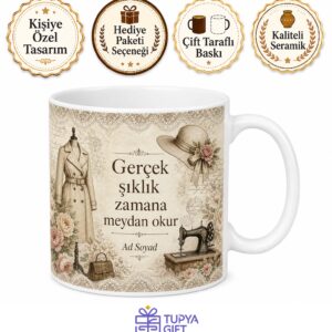 Vintage Giyim Nostaljik Desen Kupa İkinci El Şıklığı Özel Tasarım Hediye Bardak