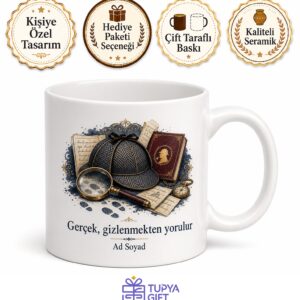 Dedektiflik Hikayeleri Büyüteç Şapka Ayak İzleri Sır Çözücü Kupa Bardak Hediye