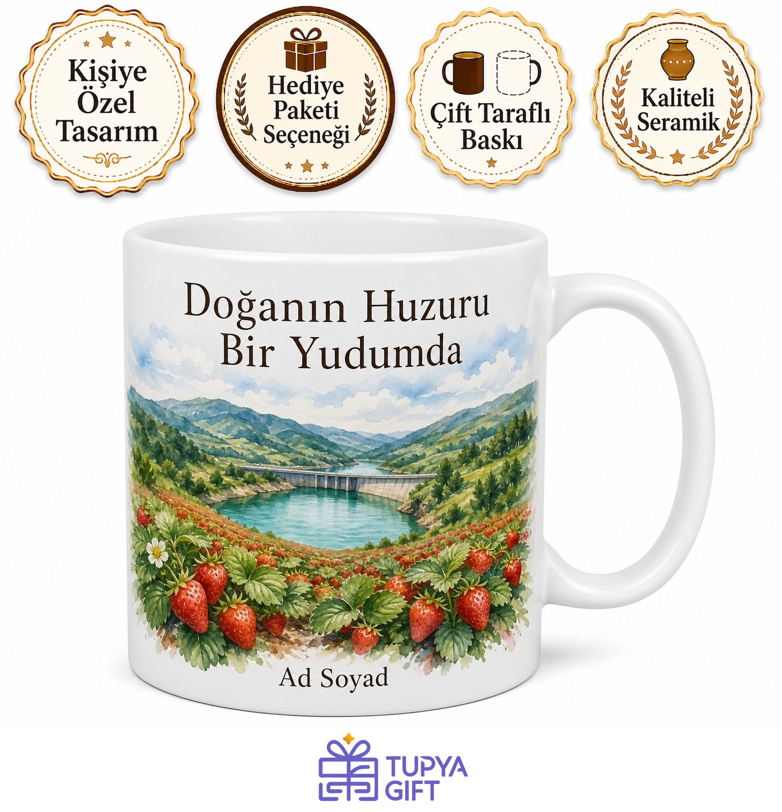 Manisa Köprübaşı Çilek Tarlaları Demirköprü Barajı Doğa Manzarası Serin Sular Kupa Bardak Hediye