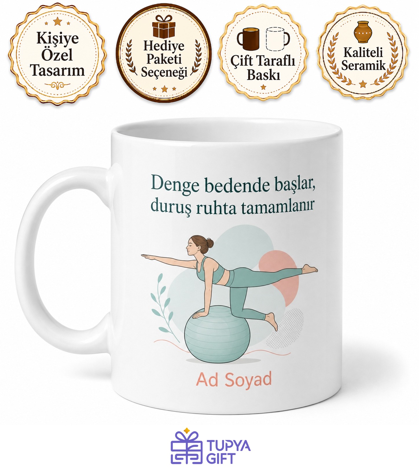 Pilates Topuyla Denge Kuranlara Core Bölgesi Güçlü Duruş Kupa Bardak Hediye