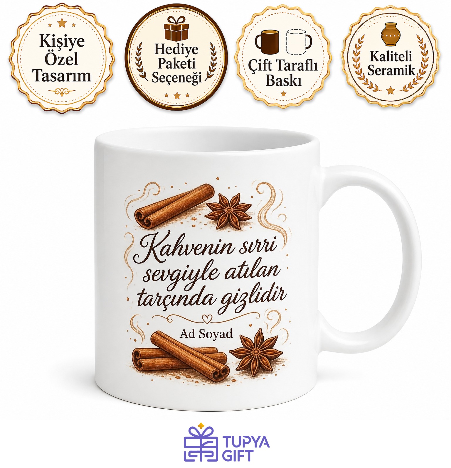 Tarçınlı Türk Kahvesi Yapanlara Baharatlı Kahve Kupa Bardak Hediye