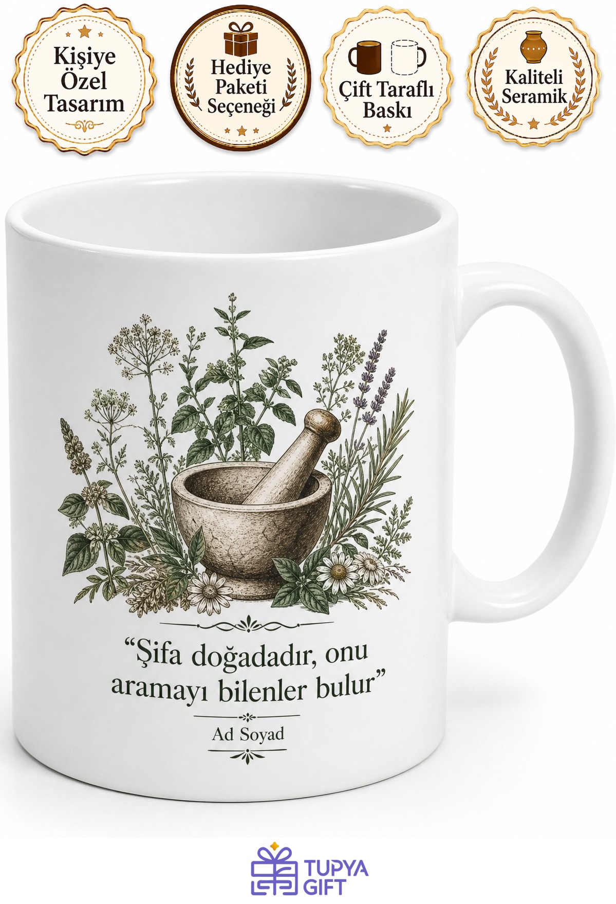 Lokman Hekim Şifası Doğal Reçeteler Efsanesi Baskılı Porselen Kupa Bardak Hediye