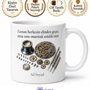Saat Tamircisine Hediye Mikro Vida Büyüteçli Göz Saat Mekanizması Baskılı Kupa Bardak