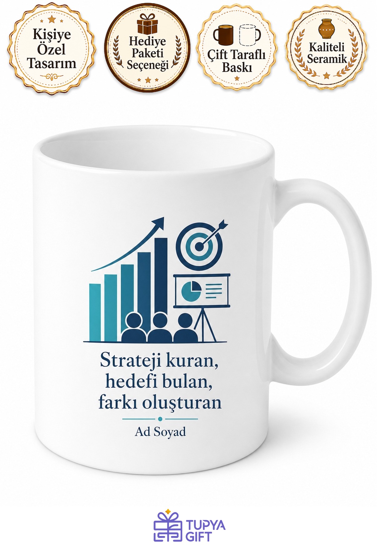 Pazarlamacı Satış Grafiği Hedef Kitle Sunum Dosyası Kupa Bardak Hediye