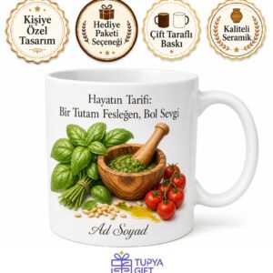 Fesleğen Pesto Sosu İtalyan Mutfağı Temalı Kupa Bardak Hediye