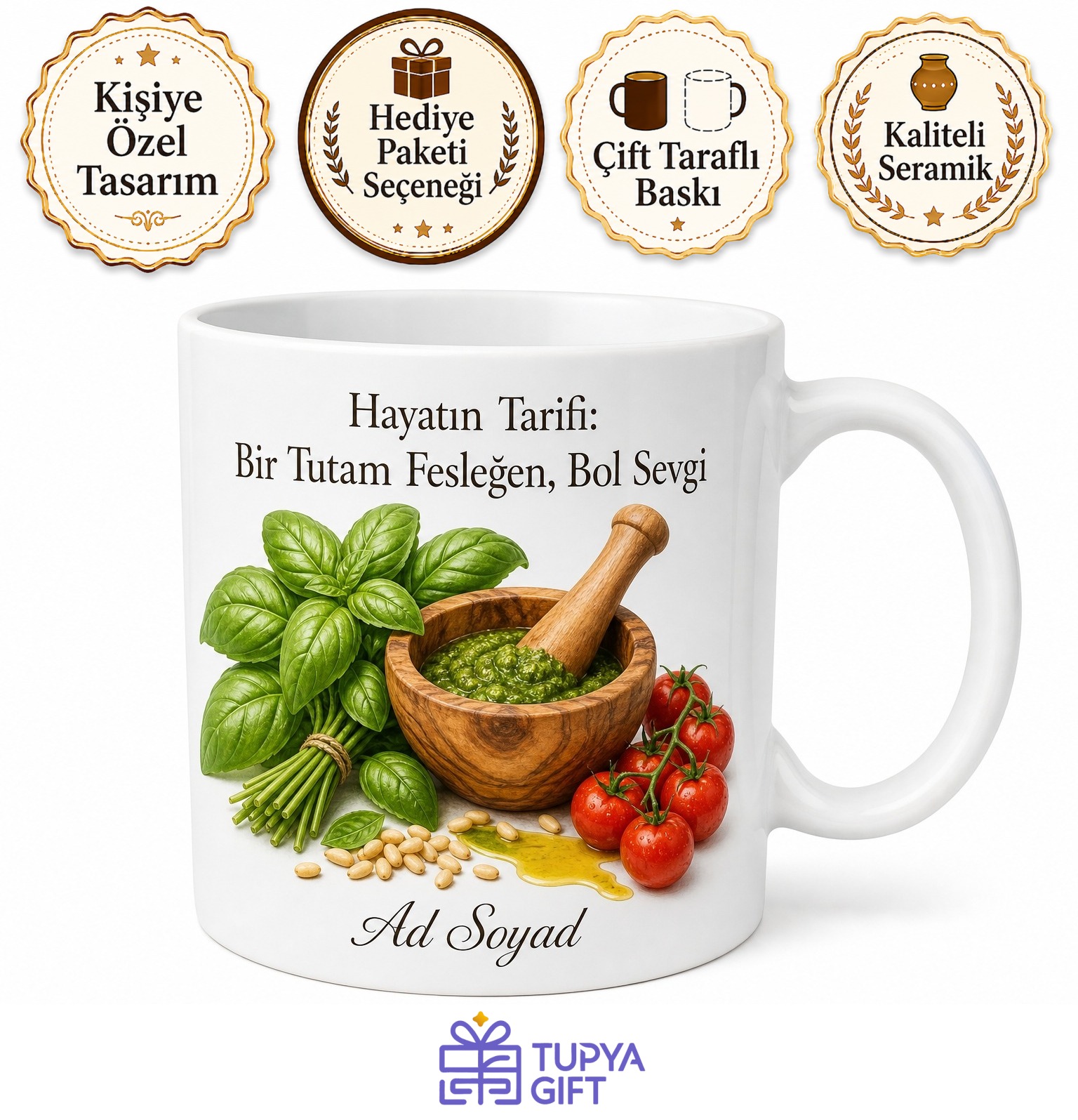 Fesleğen Pesto Sosu İtalyan Mutfağı Temalı Kupa Bardak Hediye