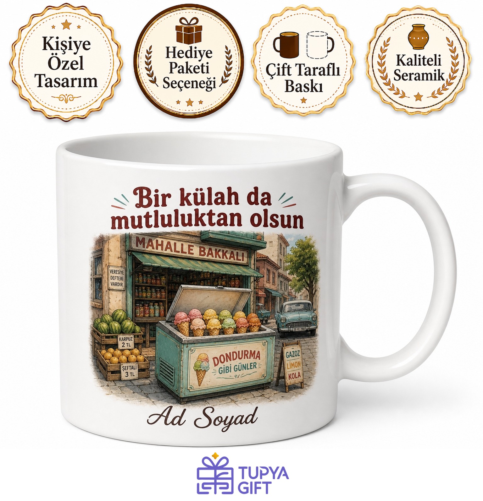 Mahalle Bakkalında Dondurma Seçenlere Meyveli Külah Nostalji Kupa Bardak Hediye