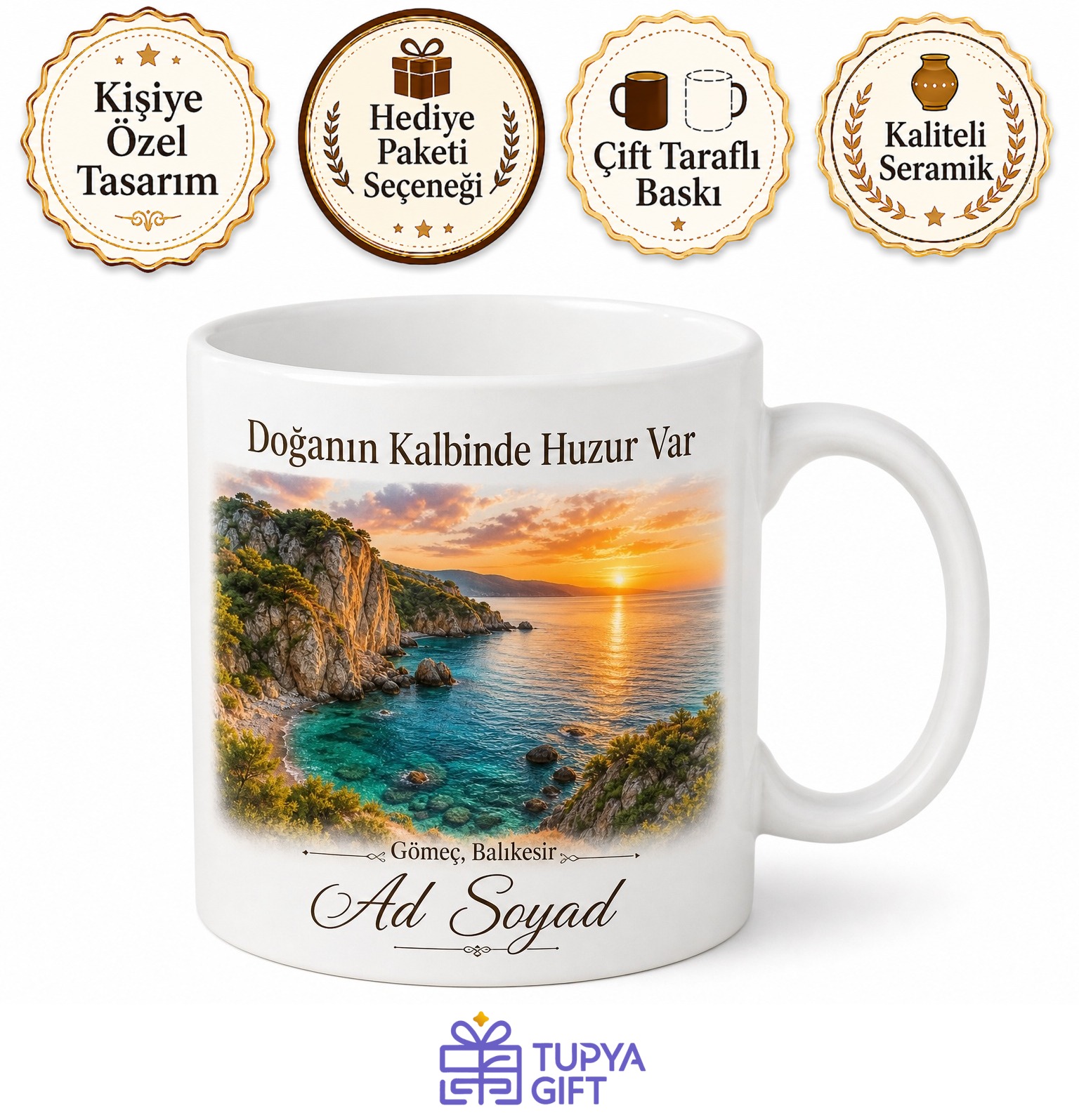 Balıkesir Gömeç Atatürk Kayalıkları Doğa Harikası Çay Kupası Hediye Bardak
