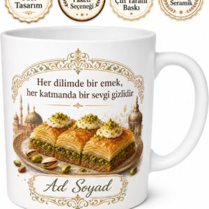 Baklava Yapanlara Özel Kaymaklı Baklava Temalı Kupa Bardak Hediye