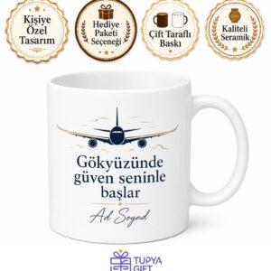 Kabin Amirine Hediye Yolcu Güvenliği Güler Yüz İkram Temalı Porselen Kupa Bardak