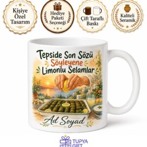 Tepsi Kapatanlara Limon Sıkılmış Yaz Akşamı Temalı Kupa Bardak Hediye
