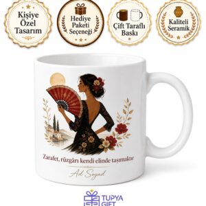 İspanyol Yelpazesi Zarafet Temalı Kupa Bardak Yaz Sıcağı Serinlik Hediye