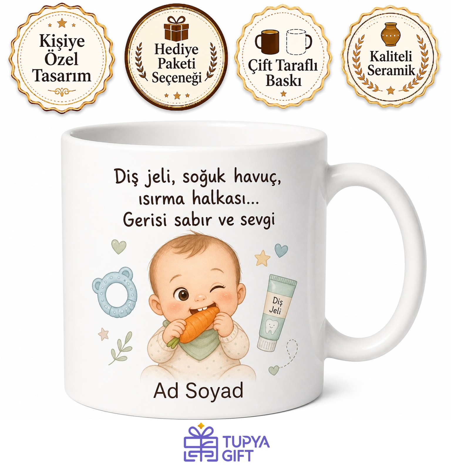 Dişi Ağrıyan Bebek Annesine Diş Jeli Soğuk Havuç Isırma Kupa Hediye Bardak