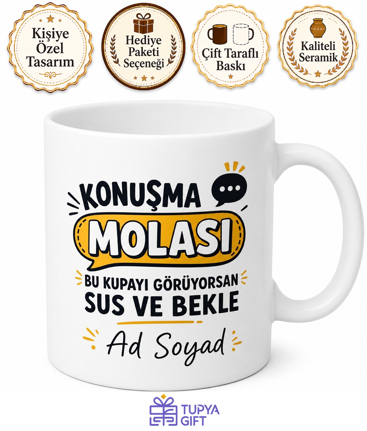 Sürekli Konuşan Arkadaşa Çenesi Düşükler İçin Mola Saati Kupası Hediye