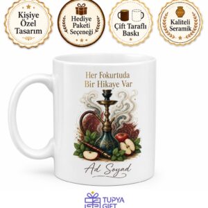 Nargileciye Hediye Elmalı Naneli Kafe Ruhu Nargile Fokurtusu Baskılı Porselen Kupa Bardak