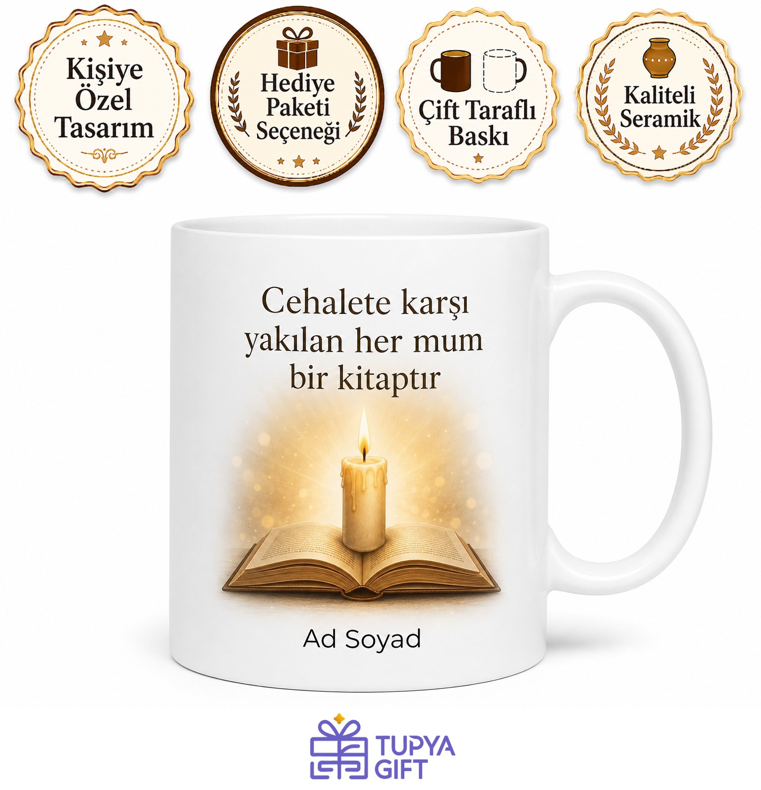 Cehalete Karşı Kitap Okuyanlara Karanlığa Yakılan Mum Eğitim Kupa Bardak Hediye