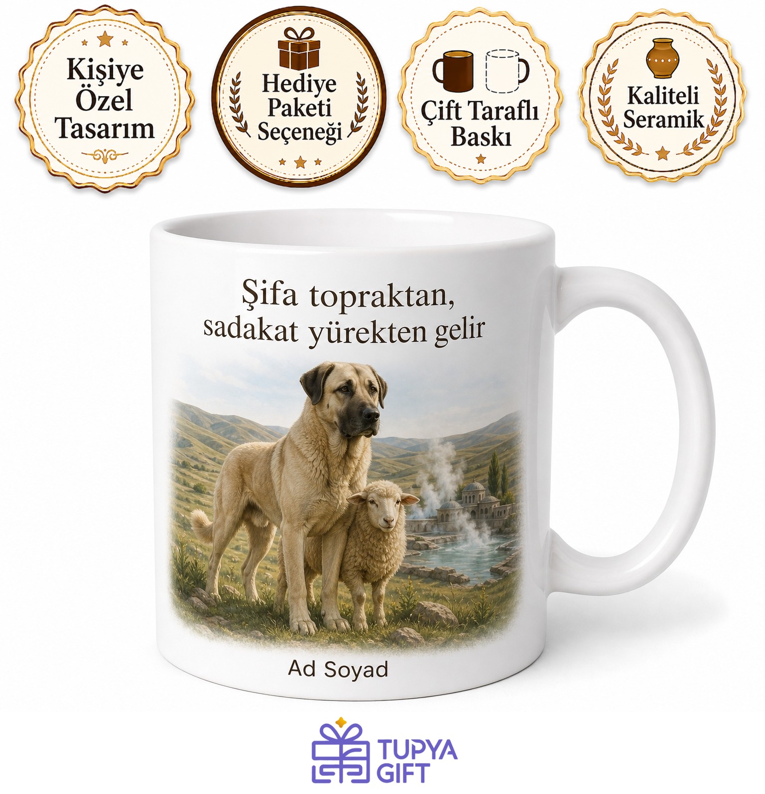 Sivas Kangal Köpeği Çiftliği Balıklı Kaplıca Şifa Kangal Koyunu Temalı Kupa Bardak Hediye