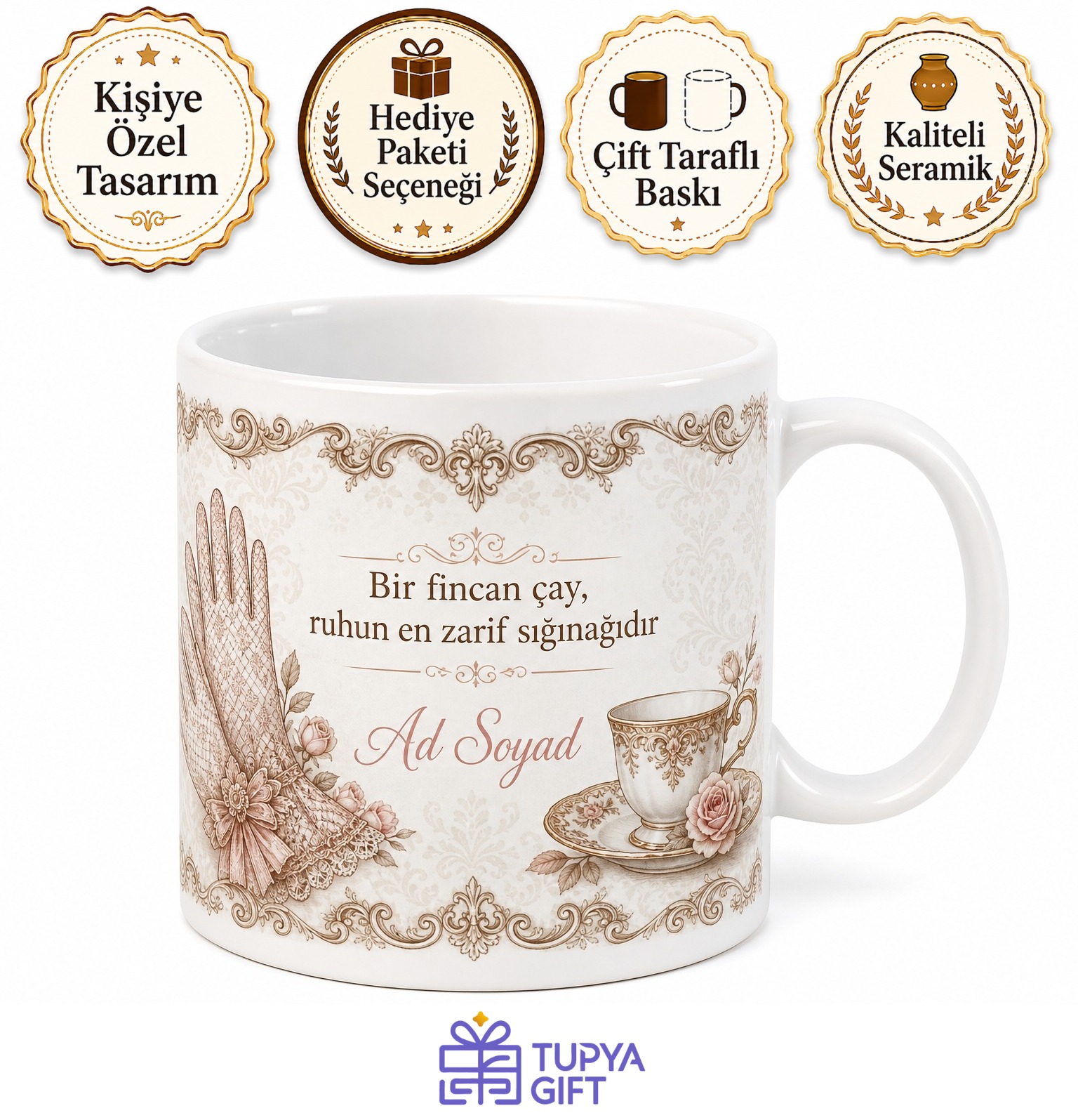Dantel Eldiven Nostaljik Hanım İngiliz Çay Saati Aristokrat Ruhu Kupa Bardak Hediye