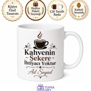Sade Kahve İçenlere Şekersiz Kahve Tiryaki Kahvesi Kupa Bardak Hediye