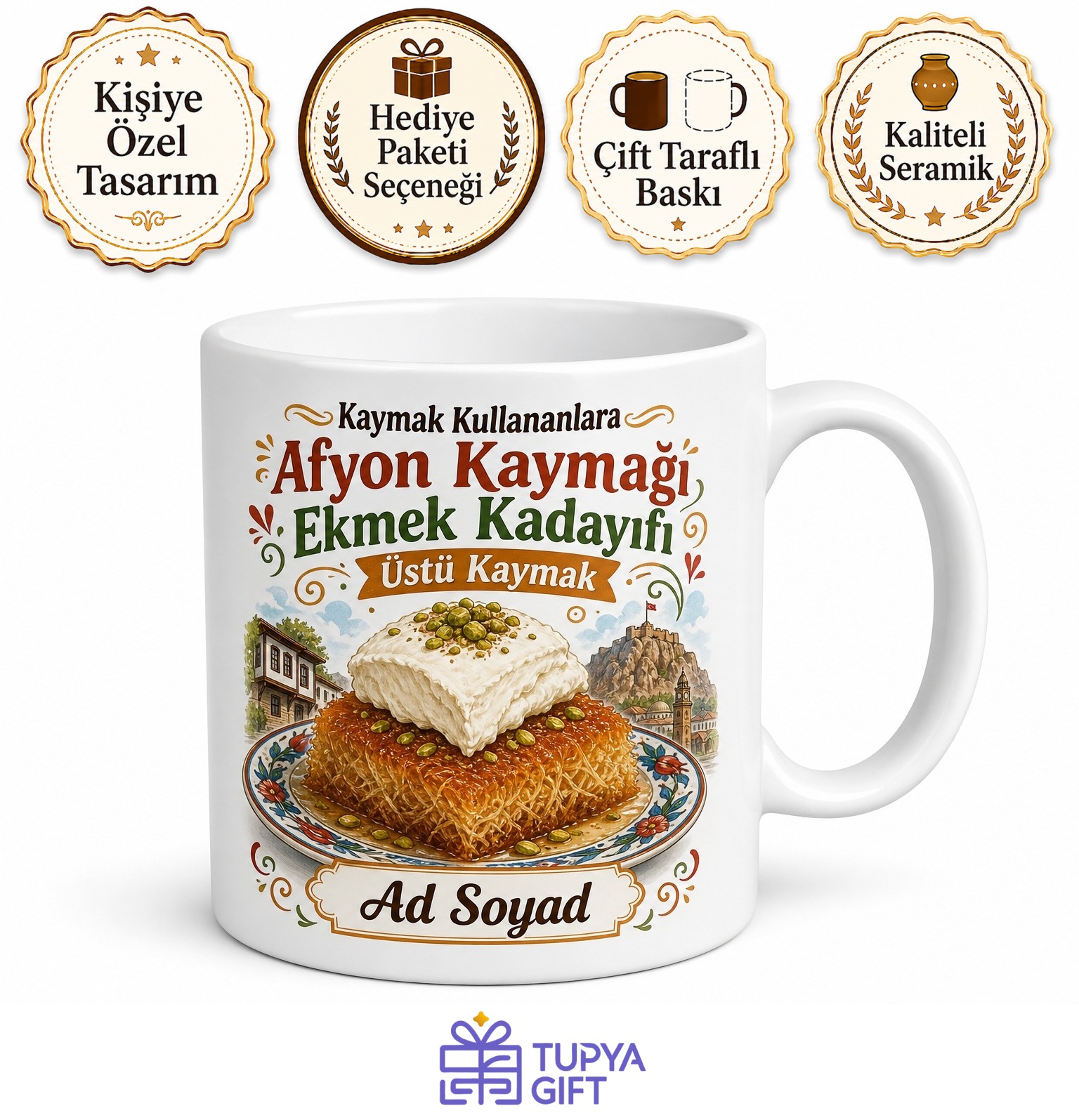 Kaymak Kullananlara Afyon Kaymağı Ekmek Kadayıfı Üstü Kaymak Tatlısı Kupa Hediye