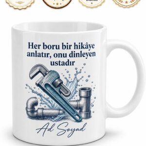Su Tesisatçısına Hediye Boru Anahtarı Conta Sızıntı Tamiri Su Arızası Baskılı Porselen Kupa Bardak