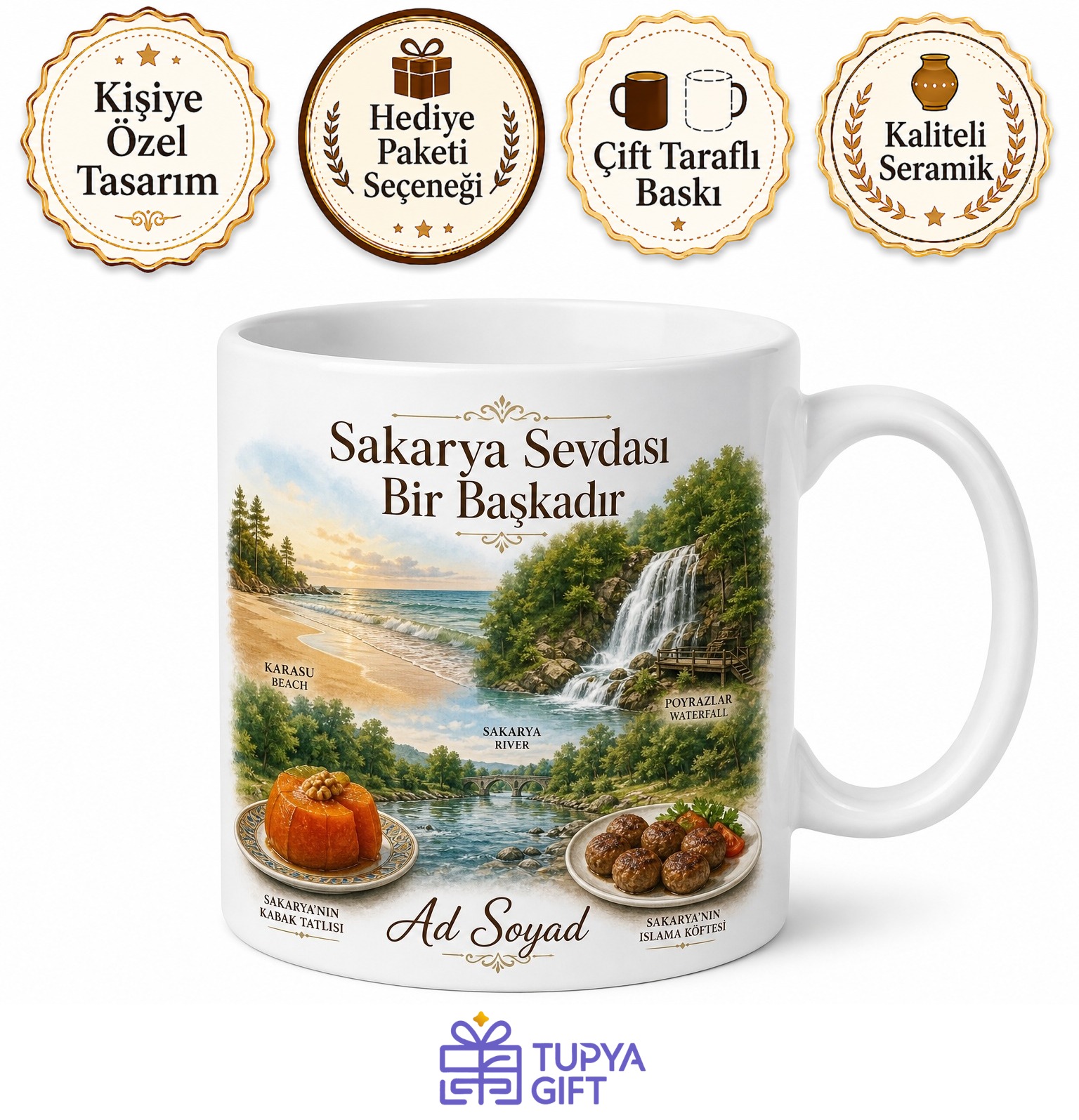 Sakarya Karasu Plajı Poyrazlar Şelalesi Kabak Tatlısı Nehri Islama Köfte Kupa Bardak Hediye