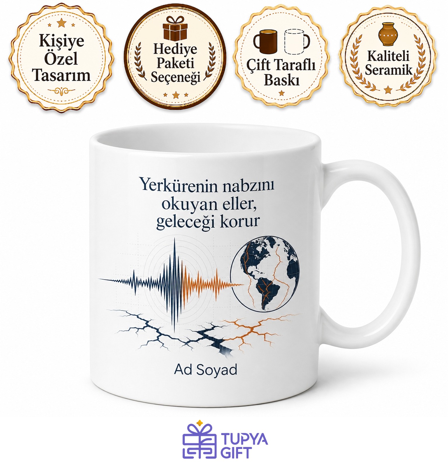 Deprem Uzmanına Fay Hattı Sismograf Tektonik Plaka Sarsıntı Sismoloji Kupa Hediye