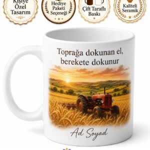 Çiftçi Traktör Başak Tarlası Toprağın Bereketi Hasat Zamanı Kupa Bardak Hediye