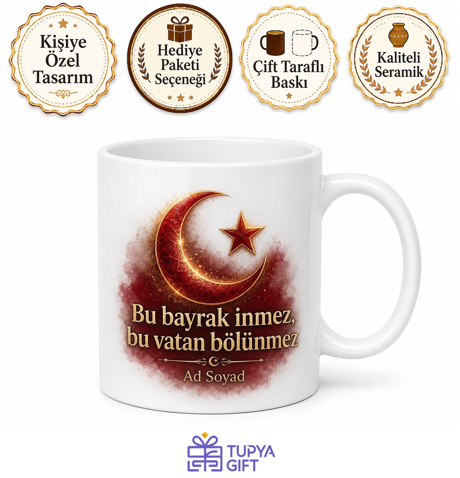 Ay Yıldız Parıldayan Gurur Kupa Milliyetçi Gençlere Özel Tasarım Hediye Bardak