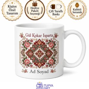 Isparta Gönen Gül Bahçeleri Halı Dokuma İğne Oyası Yöresel Motif Kupa Hediye Bardak
