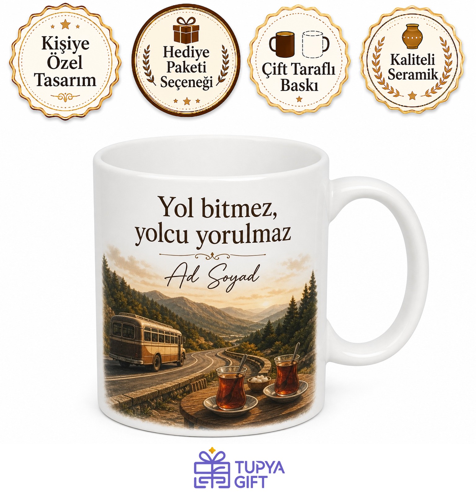 Otobüs Kaptanına Hediye Mola Yerinde Sıcacık Çay Temalı Baskılı Kupa Bardak