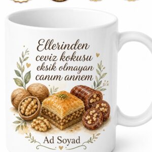 Ceviz Tatlısı Yapan Anneye Cevizli Baklava Cevizli Sucuk Kupa Bardak Hediye